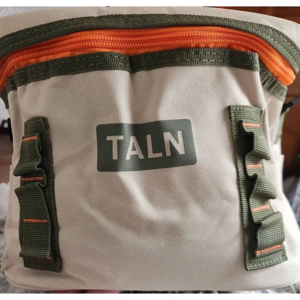 NWT Taln tan Flip top cooler bag with shoulder strap. Measures approx 12 wide, 9